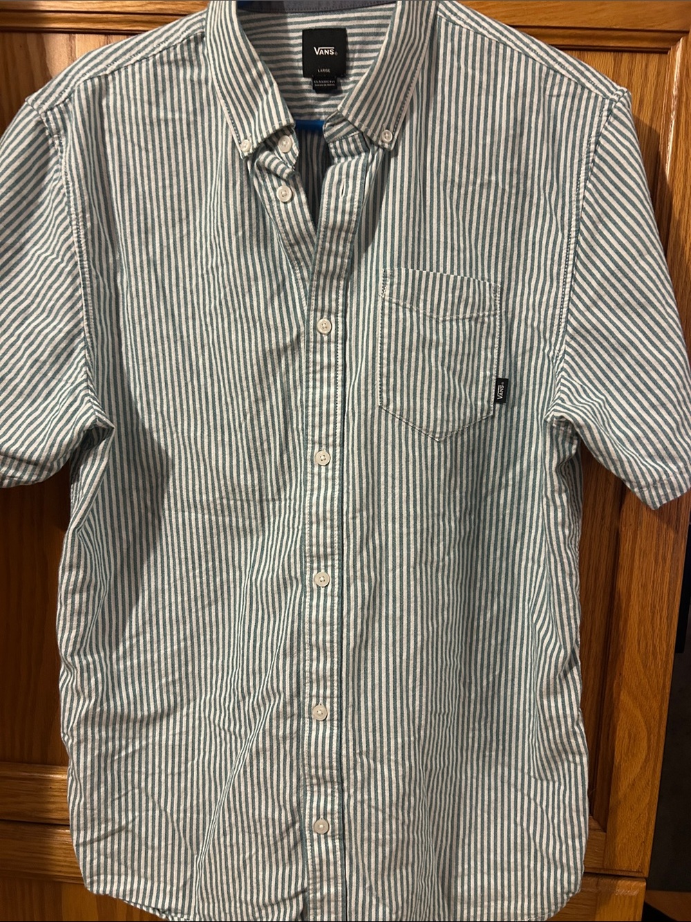 Vans Men’s Teal & White Vertical Stripe Button-Down Shirt